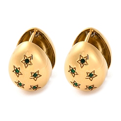 Зеленый Вакуумное покрытие pvd 304 серьги-кольца из нержавеющей стали с прозрачным кубическим цирконием для женщин, слеза со звездой, зелёные, 14.5x11.5x17 мм