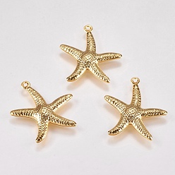 Real 18K Gold Plated 304 Stainless Steel Pendants, Starfish/Sea Stars, Real 18k Gold Plated, 22x20.5x2.5mm, Hole: 0.8mm