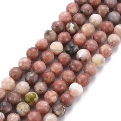 Mixed Stone Round Natural Maible and Sesame Jasper/Kiwi Jasper Beads Strands, 6.5mm, Hole: 1mm, about 63pcs/strand, 15.5 inch