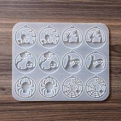 White Halloween DIY Flat Round Pendant Silicone Molds, Resin Casting Molds, for UV Resin, Epoxy Resin Jewelry Making, White, 170x210x6mm, Hole: 2mm, Inner Diameter: 50.5x47mm