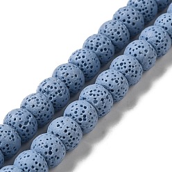 Cornflower Blue Natural Lava Rock Dyed Beads Strands, Rondelle, Cornflower Blue, 10x7~7.5mm, Hole: 1.6mm, about 55~56pcs/strand, 16.14''(41~41.5cm)