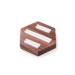 White 3-Slot Hexagon Walnut Wood Ring Display Stands, Rings Jewelry Organizer Holder with Imitation Leather, White, 10x8.8x1.7cm