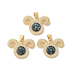 Черный Латунные микро проложить кубического циркония подвески, с эмалью и ракушкой, долговечный, без свинца и без кадмия, реальный 18 k позолоченный, овца, чёрные, 17x23x3 мм, отверстие : 4 мм