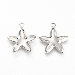 Stainless Steel Color 201 Stainless Steel Pendant Cabochon Settings, Starfish Shape, Stainless Steel Color, 19x16.5x1.5mm, Hole: 1.6mm, 9.8x13.5mm Inner Diameter