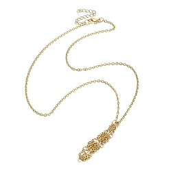 Golden 304 Stainless Steel Macrame Pouch Empty Stone Holder for Pendant Necklaces Making, with Brass Cable Chains, Golden, 17.95 inch(45.6cm), Tray: 47x6mm