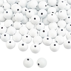 White Spray Painted Natural Wood European Beads, Large Hole Beads, Round, White, 24x23mm, Hole: 5.5mm, 100pcs/bag