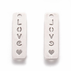 Stainless Steel Color 201 Stainless Steel Pendants, Rectangle with Word Love, Stainless Steel Color, 20x5x1.2mm, Hole: 1.5mm