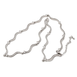 Платина Женские цепочки из латуни с микропаве из прозрачных кубических цирконий и волнообразными звеньями, стойки покрытие, без кадмия и без свинца, долговечный, платина, 18.50 дюйм (47 см)