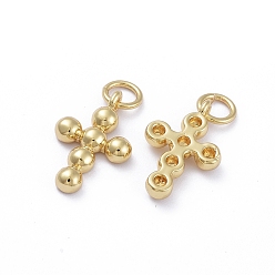 Golden Brass Pendants, Long-Lasting Plated, with Jump Rings, Cross, Golden, 16x10x2.5mm, Hole: 3.4mm