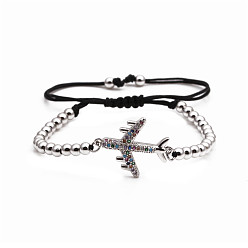 Platinum Boho Copper Airplane Bracelet with Zirconia Stones - Handmade Valentine's Day Gift for Her