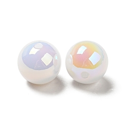 White UV Plating Opaque Rainbow Iridescent Acrylic Beads, Round, White, 15~16x15mm, Hole: 2mm