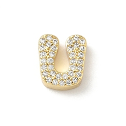 Letter U Латунные микро проложить кубического циркония прелести, без кадмия и без свинца, долговечный, реальный 18 k позолоченный, Буква U, 11.5x10.5x4.5 мм, отверстие : 2x3.5 мм
