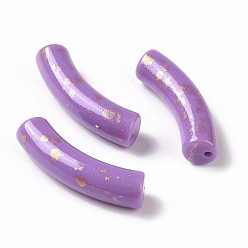 Сине-фиолетовый Непрозрачные акриловые бусины, с блеском порошок, изогнутая трубка, синий фиолетовый, 33x10x8 мм, отверстие : 1.5 мм