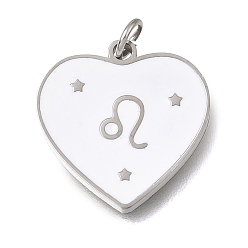 Lion Pendentifs en acier inoxydable, avec anneaux de saut et émail, cœur, couleur inox, leo, 304mm, Trou: 15x15x1.5mm