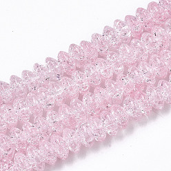 Pink Crackle Glass Beads, Dyed & Heated, Rondelle, Pink, 8x4mm, Hole: 1mm, about 89~95pcs/strand, 15.16~15.55 inch(38.5~39.5cm)