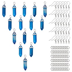 Натуральный Агат 95шт 3 наборы для самостоятельного изготовления висячих сережек, в том числе кулоны из крашеного пуля из натурального агата, медные крючки и кольца для сережек, платина, 37x12 мм, отверстие : 3 мм
