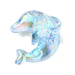 Светло-Голубой Uv акриловые покрытия бусины, радужный, дельфин, Небесно-голубой, 30x28x13 мм, отверстие : 2.3 мм
