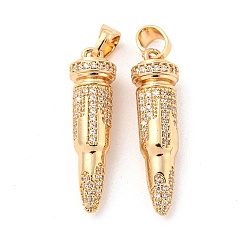 Golden Brass Micro Pave Cubic Zirconia Pendants, Long-Lasting Plated, Bullet, Golden, 31x8.5mm, Hole: 6.5x4mm