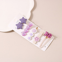 Purple Star Cute Pearl Hair Clip Set with Rhinestone Side Clip - Girl's Hair Accessories