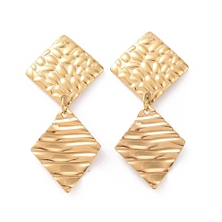 Golden 304 Stainless Steel Double Rhombus Dangle Stud Earrings for Women, Golden, 41mm, Pin: 0.8mm
