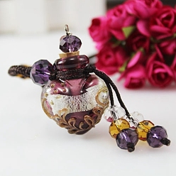 Medium Purple Lampwork Heart Perfume Bottle Pendant Necklace with Braided Rope, Essential Oil Vial Necklace with Bead Tassel Charm for Women, Medium Purple, 17.72~25.59 inch(45~65cm)