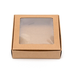 Bois Solide Boîte en carton créative pliable carrée, coffret cadeau, avec fenêtre, burlywood, 11x10.5x3.05 cm