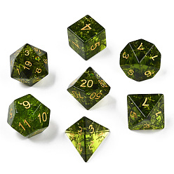 Glass Metal Enlaced Glass Polyhedral Dice Set, RPG Game Crystal Stone Dice, 16.5~27x16.5~27x16.5~27mm, 7pcs/set