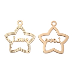 Light Gold Long-Lasting Plated Brass Pendant Rhinestone Setting, Star with Word Love Charm, Light Gold, 13.5x12x0.3mm, Hole: 1.2mm, Fit For 0.5mm Rhinestone