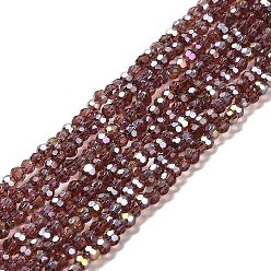 Sienna Transparent Glass Beads, 32 Facets, AB Color Plated, Round, Sienna, 3.5x3mm, Hole: 1mm, about 168~169pcs/strand, 19.09''(48.5cm)