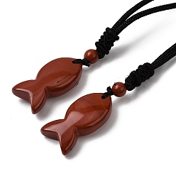 Красный Камень Подвеска в виде рыбы из натуральной красной яшмы на черном нейлоновом шнуре, 28.35 дюйм (72 см)