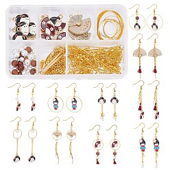 Golden DIY Earring Making Kits, Including Alloy Pendants & Links, Brass Chains & Linking Rings & Earring Hook & Jump Rings & Pins, Glass Pearl Beads, Polycotton Tassel & 304 Stainless Steel Pendants, Golden, 25x11x1.5mm, Hole: 2mm, 4pcs/box