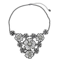 0186 Exquisite Gothic Flower Necklace with Black Rhinestones - Handmade Statement Jewelry