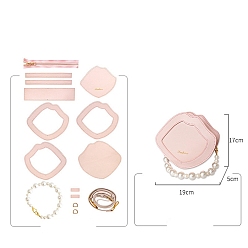 Pink Handmade DIY Pearl Handle Shell Shape Bag Making Kit, Including PU Leather Bag Accessories, Pink, 19x17x5cm