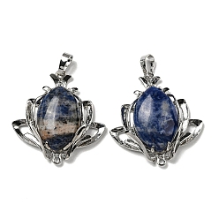 Содалитовое Природные подвески содалитом, подвески-цветы со стойкой, фурнитура из латуни, платина, без кадмия и без свинца, 37x35x10 мм, отверстия : 8x5 mm и 1.6 мм