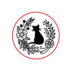 Cat Shape DIY Scrapbook, Brass Wax Seal Stamp, with Natural Wood Handle, Cat with Flower Pattern, 25mm