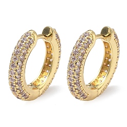 Pink Латунные микро проложить серьги обруча кубического циркония, без кадмия и без свинца, долговечный, стойки покрытие, реальный 18 k позолоченный, розовые, 16.5x17x3.5 мм