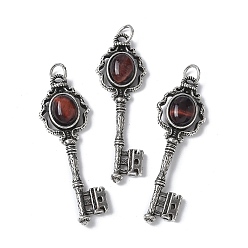Тигровый глаз Ключ латунный натуральный красный тигровый глаз большие подвески, с целью перехода в кольце, античное серебро, 55.5x16.5x5~6.5 мм, отверстие : 4.5 мм
