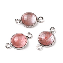 Вишневый Кварц Подвески из вишневого кварцевого стекла, полукруглые звенья, с цветным тоном нержавеющей стали 304 фурнитура из нержавеющей стали, 12x19.5x5 мм, отверстие : 2 мм