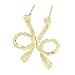 Real 14K Gold Plated Brass Ear Studs Findings, Snakelike Shape, Real 14K Gold Plated, 27x13mm, Hole: 1.2mm, Pin: 13.5mm