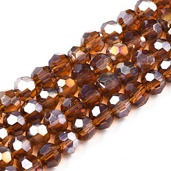 Sienna Electroplate Glass Beads Strands, AB Color Plated, Faceted(32 Facets), Round, Sienna, 4mm, Hole: 0.5mm, about 100pcs/strand, 14.2 inch