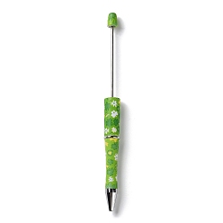 Lime Green Clover Pattern Plastic Beadable Pens, Ball-Point Pen, for DIY Personalized Pen with Jewelry Bead, Lime Green, 150x11.5mm, Pin: 2mm