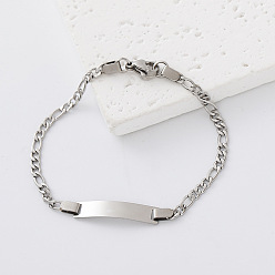 Silver Adjustable 304 Stainless Steel Link Bracelets, Rectangle, Silver, 6.69 inch(17cm)