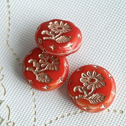 Red Czech Glass Beads, Flat Round with Flower of Life, Red, 18mm