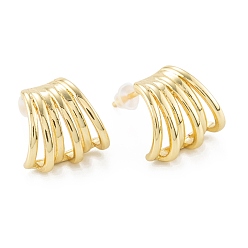 Real 18K Gold Plated Brass Stud Earrings, Long-Lasting Plated, Leaf, Real 18K Gold Plated, 12x13mm, Pin: 0.8mm