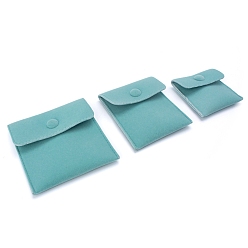 Dark Cyan Velvet Jewelry Pouches, Jewelry Gift Bags with Snap Button, for Ring Necklace Earring Bracelet Storage, Square, Dark Cyan, 7x7cm