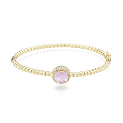 Lilac Cubic Zirconia Flat Round Hinged Bangle, Real 18K Gold Plated Brass Jewelry for Women, Lilac, Inner Diameter: 2x2-3/8 inch (5x5.9cm)