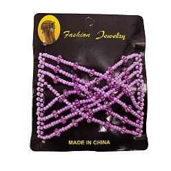 Violet Steel Hair Bun Maker, Stretch Double Hair Comb, with Glass & Acrylic Beads, Violet, 75x85mm