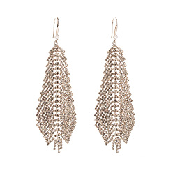 White-silver Extravagant Diamond-Encrusted Leaf-Shaped Earrings with Chain, Luxurious and Elegant for Parties