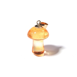 Orange Lampwork Pendants, Mushroom Charms, Golden, Orange, 25x15mm
