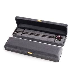 Dark Gray Rectangle Velvet Necklace Storage Boxes, Jewelry Gift Case for Necklace, with Golden Tone Iron Clip, Dark Gray, 203x50x28mm